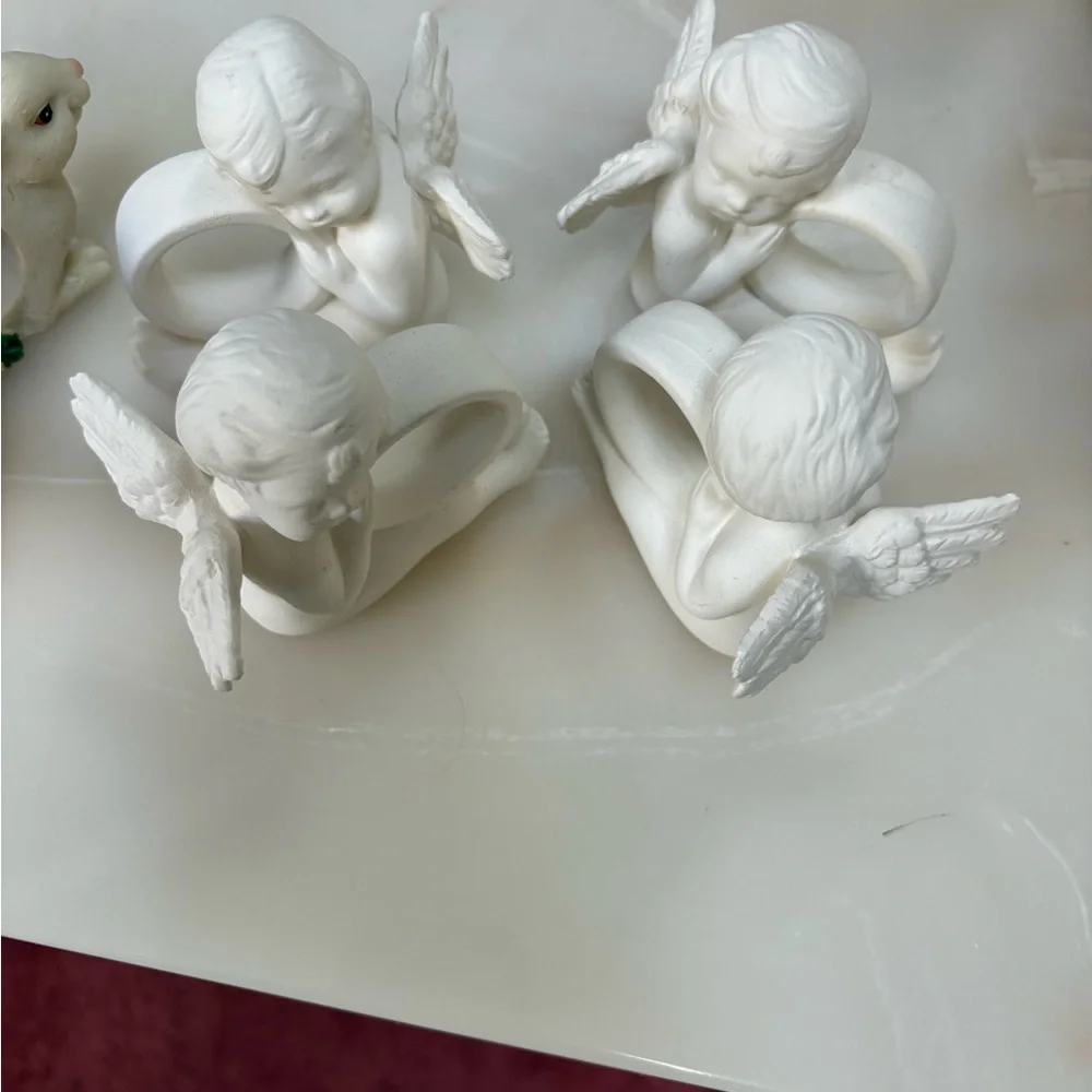 Angel napkin rings and Decorative White and purple Bunnies Napkin Rings